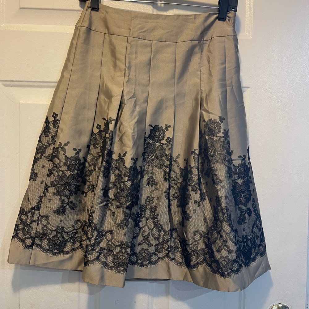 Elegant Tan Skirt with Black Faux Lace Detailing